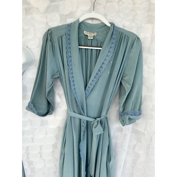 Vintage Christian DIOR 100% Silk Blue Long Gown & Robe 80's size PETITE Flowers - Picture 6 of 11